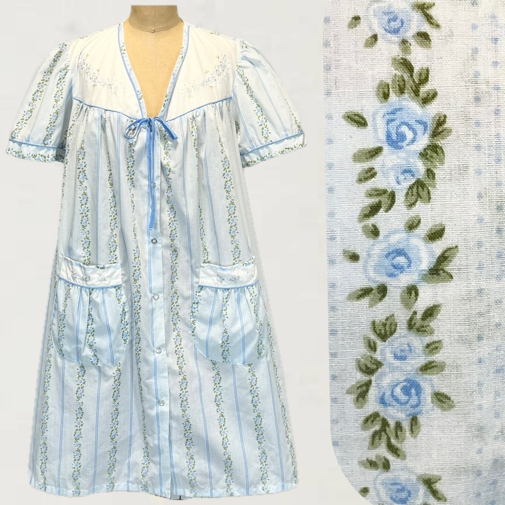 VINTAGE Moon Dancie cotton house dress robe dressing gown rose floral‎ midi 80s